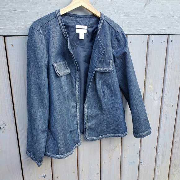 Christopher & Banks Women's XL Open Front Denim Blazer Jacket XL Business Casual - Picture 3 of 16